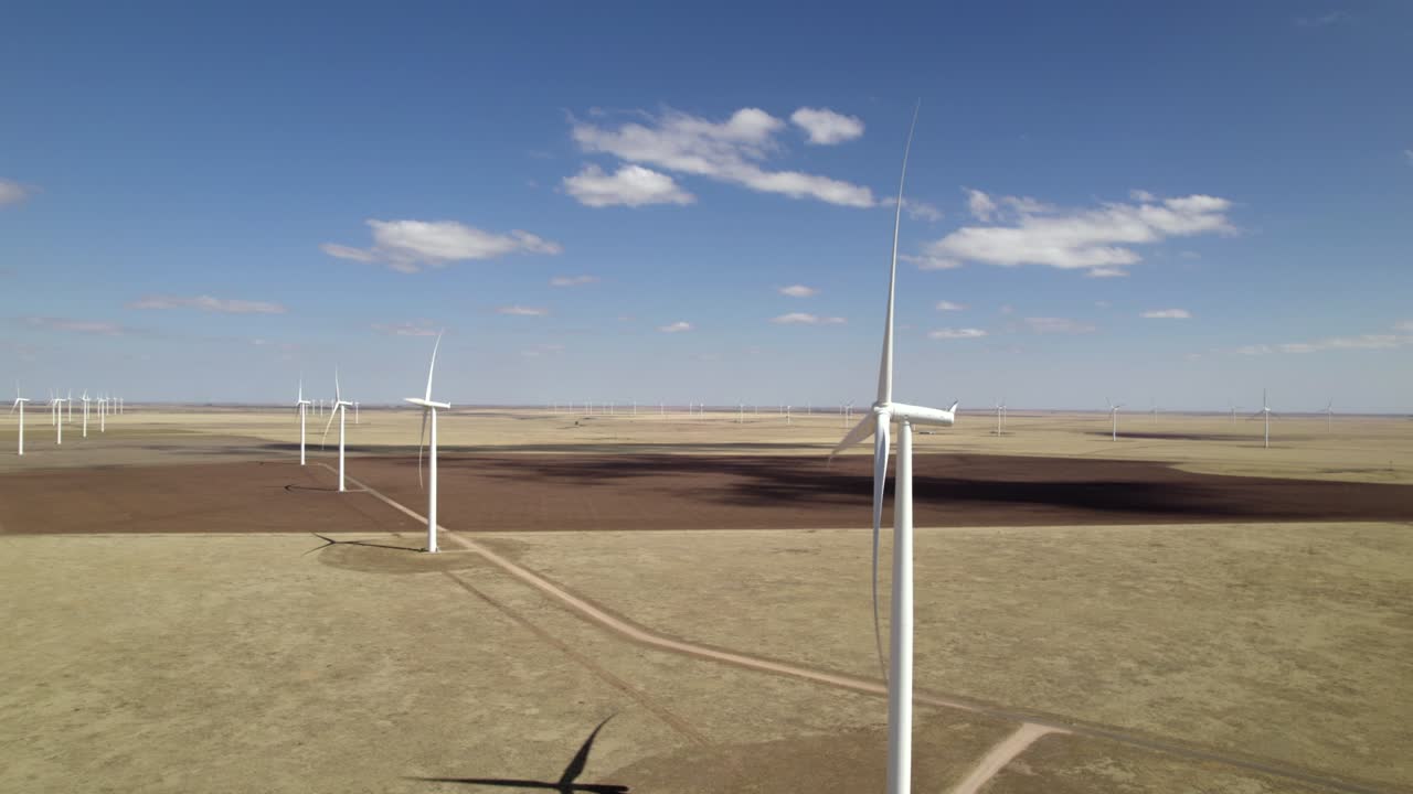 Aerial view on wind turbines in Texas