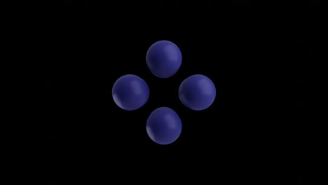 Violet balls moving on a black background. Abstract seamless loop 3D rendered motion graphic objects