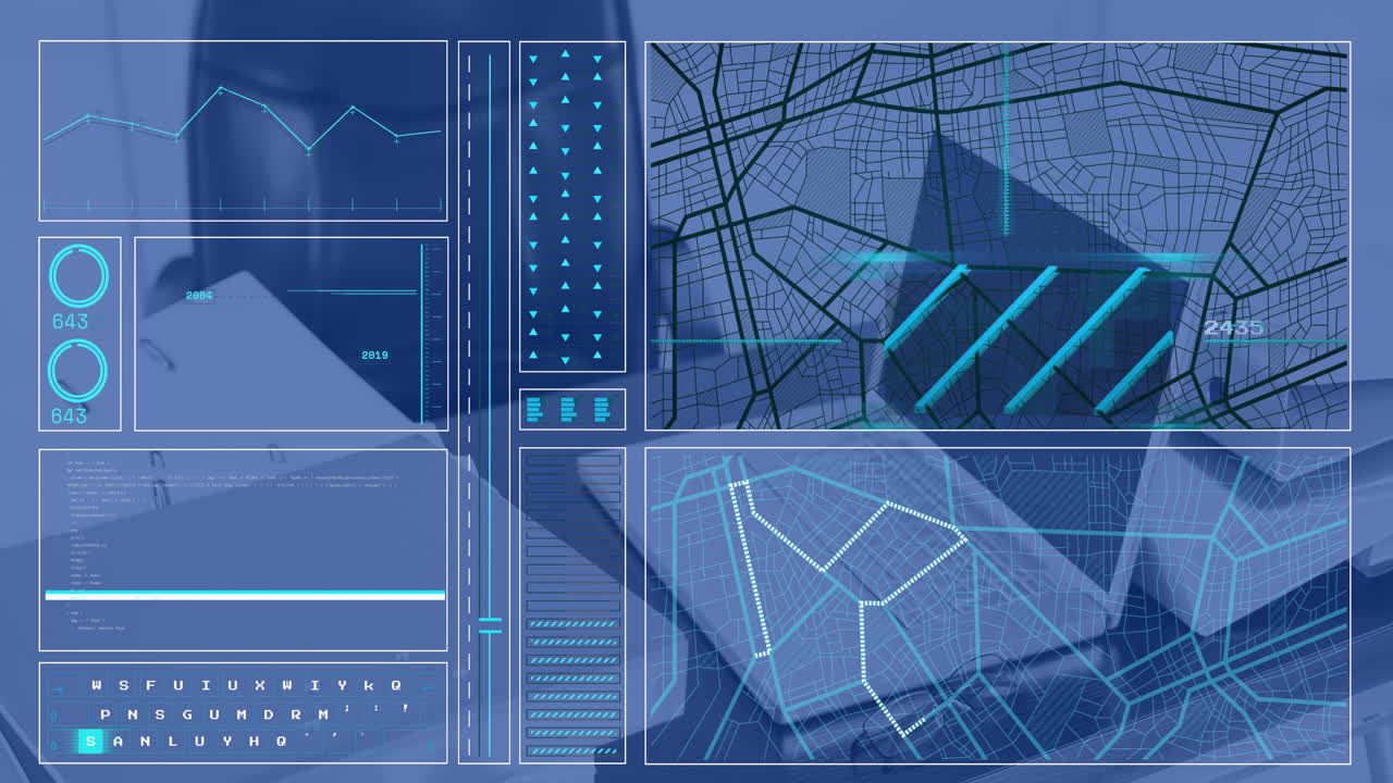 animazione dell'elaborazione dei dati finanziari in uffici vuoti
