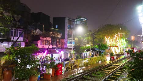 vibrant street scene with lights and people