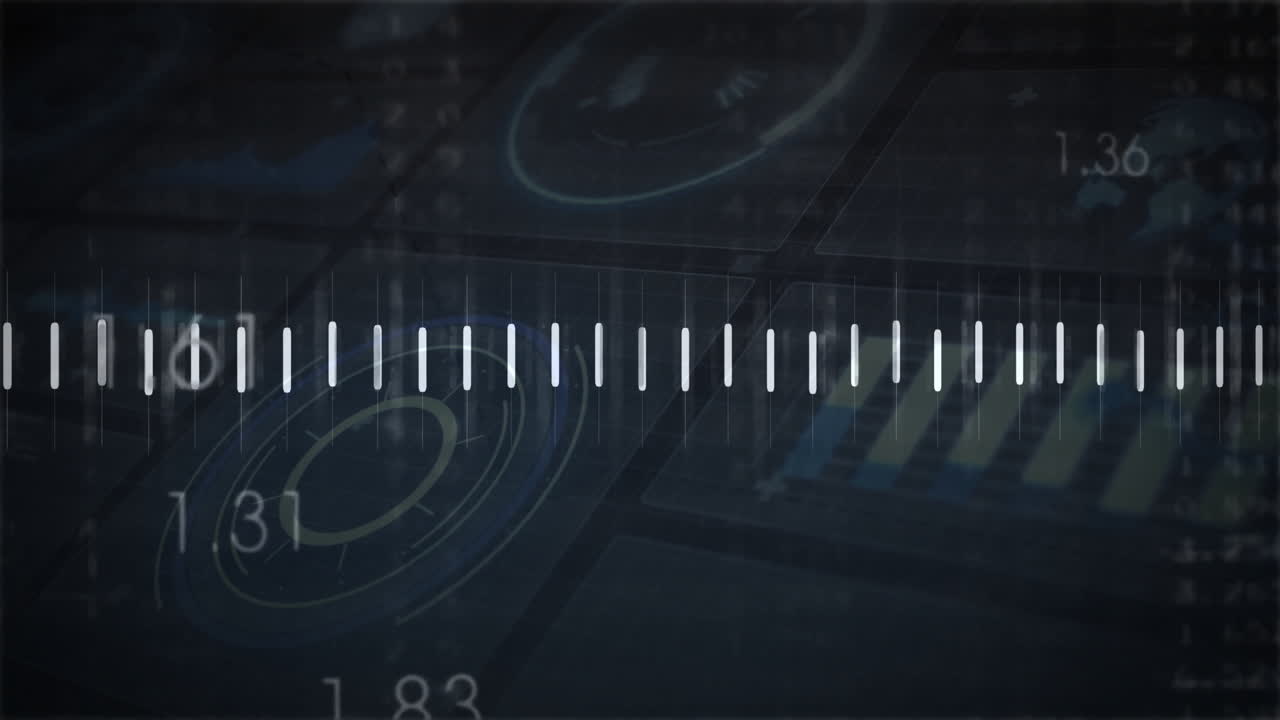 Digital sound wave animation over futuristic data dashboard with graphs and numbers