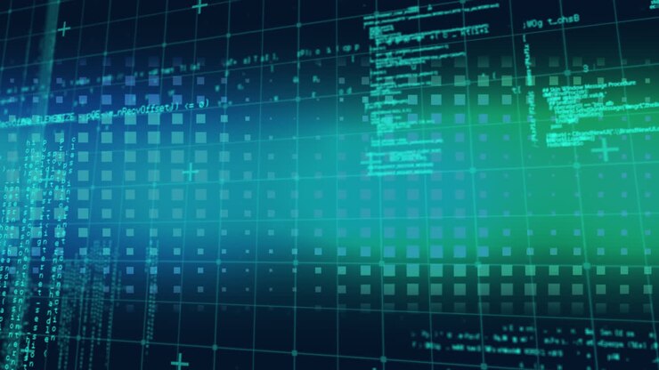 Animation of data processing over squares and grid in background