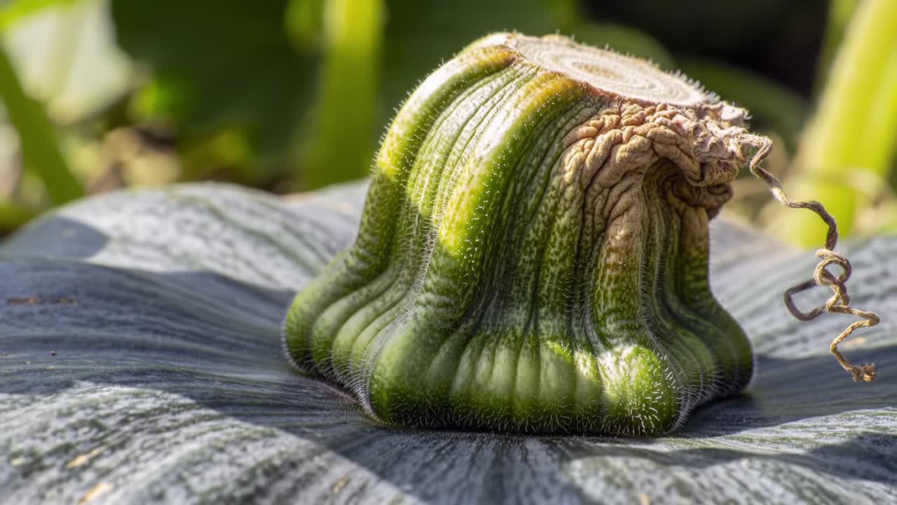 Unique Green Pumpkin Growing in a Garden During Late Summer Harvest Season