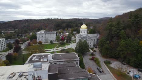 montpelier and vermont state house, aerial tracking shot