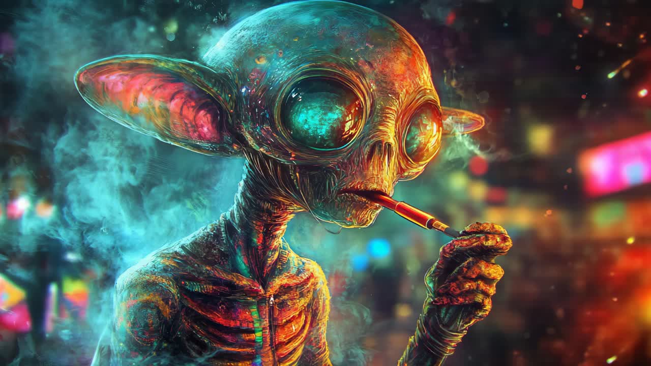 Smoking Alien in a Night City
