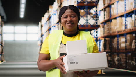 vertical video black woman managing the order fulfillment process by checking packages