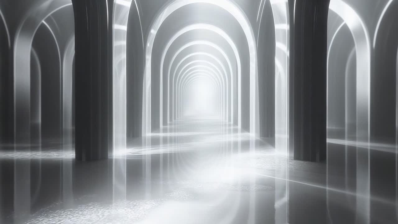 A bright, white arched hallway
