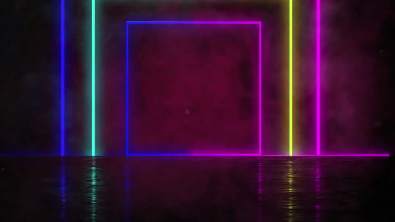 Animation of neon squares moving in red digital space