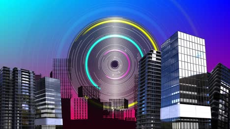 spinning circle and buildings