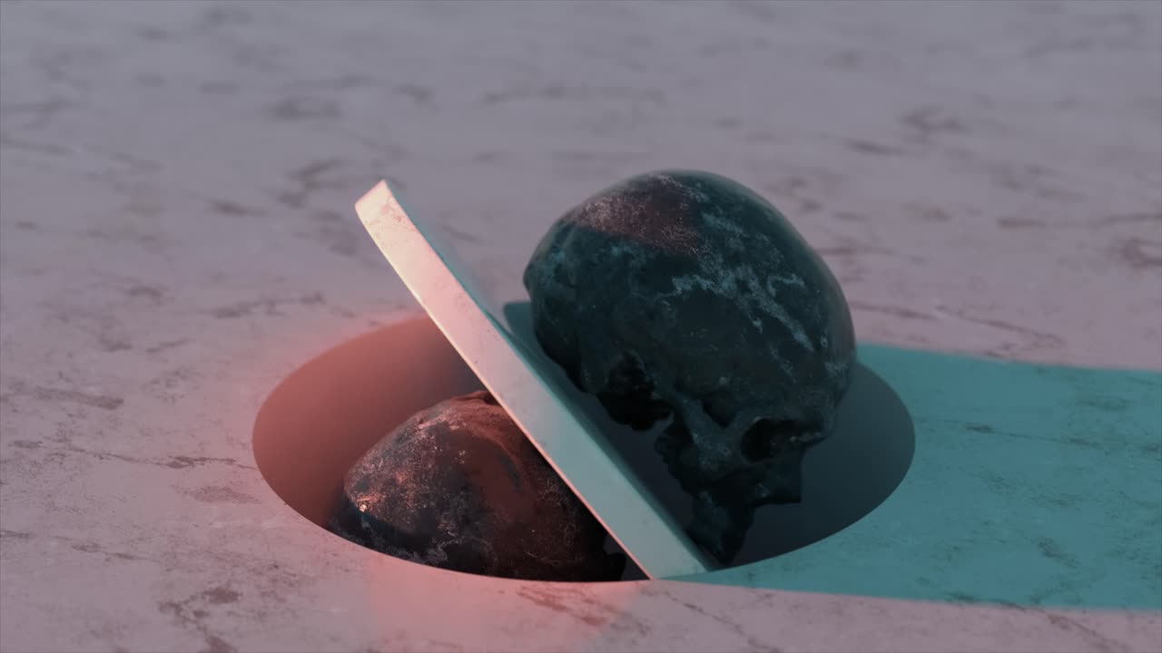 темный череп на мраморе