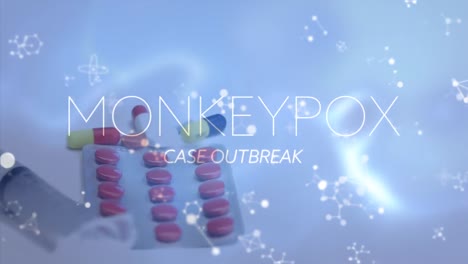 animation of monkey pox over molecules and pills