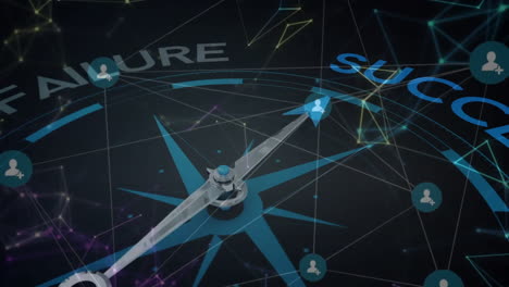 compass pointing towards success with network connections animation over it