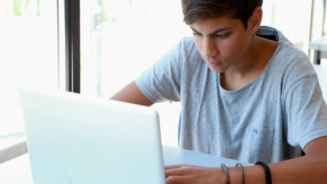 escolar usando una computadora portátil en el aula