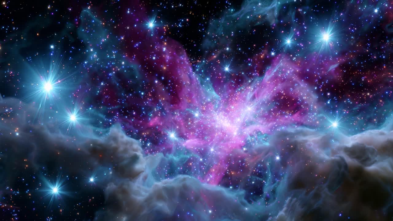 Un paisaje cósmico impresionante que captura la majestuosa belleza de una nebulosa con colores vibrantes, estrellas brillantes y nubes etéreas en un entorno galáctico
