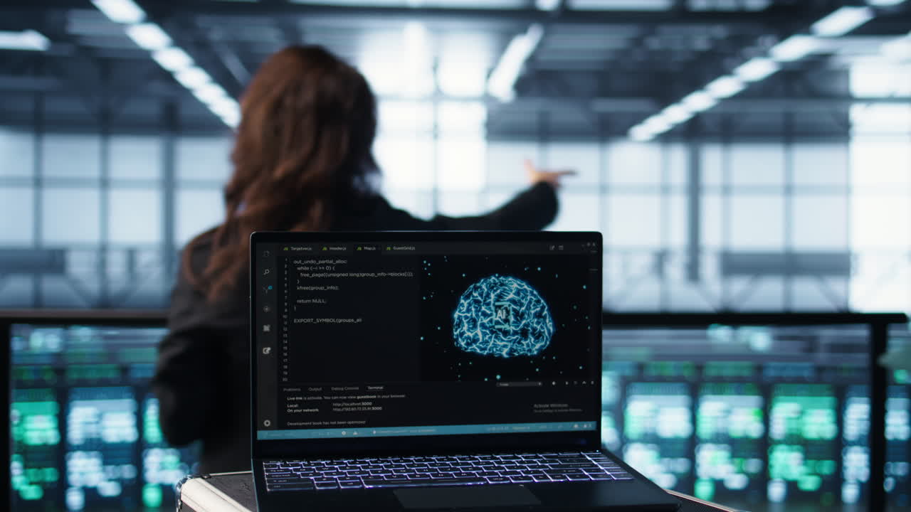 ordinateur portable utilisé par les administrateurs de systèmes de centres de données utilisant la technologie ai, en gros plan