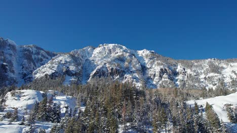 drone shot of perfectly blue skies, and a snowy mountainside