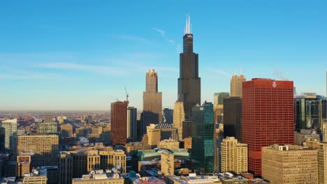 ciudad de chicago en la mañana de invierno. hora de oro. vista aérea. estados unidos