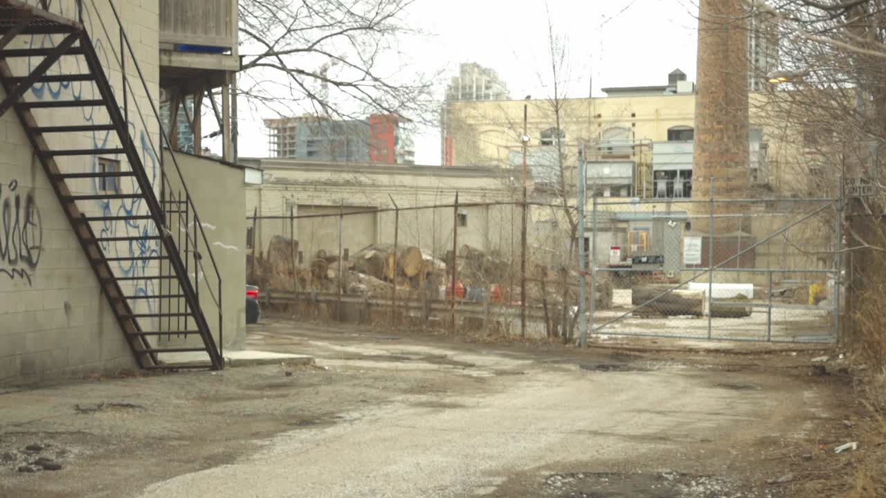 Red Brick Smokestack, Chimney Inside The Industrial Building.- panning up shot