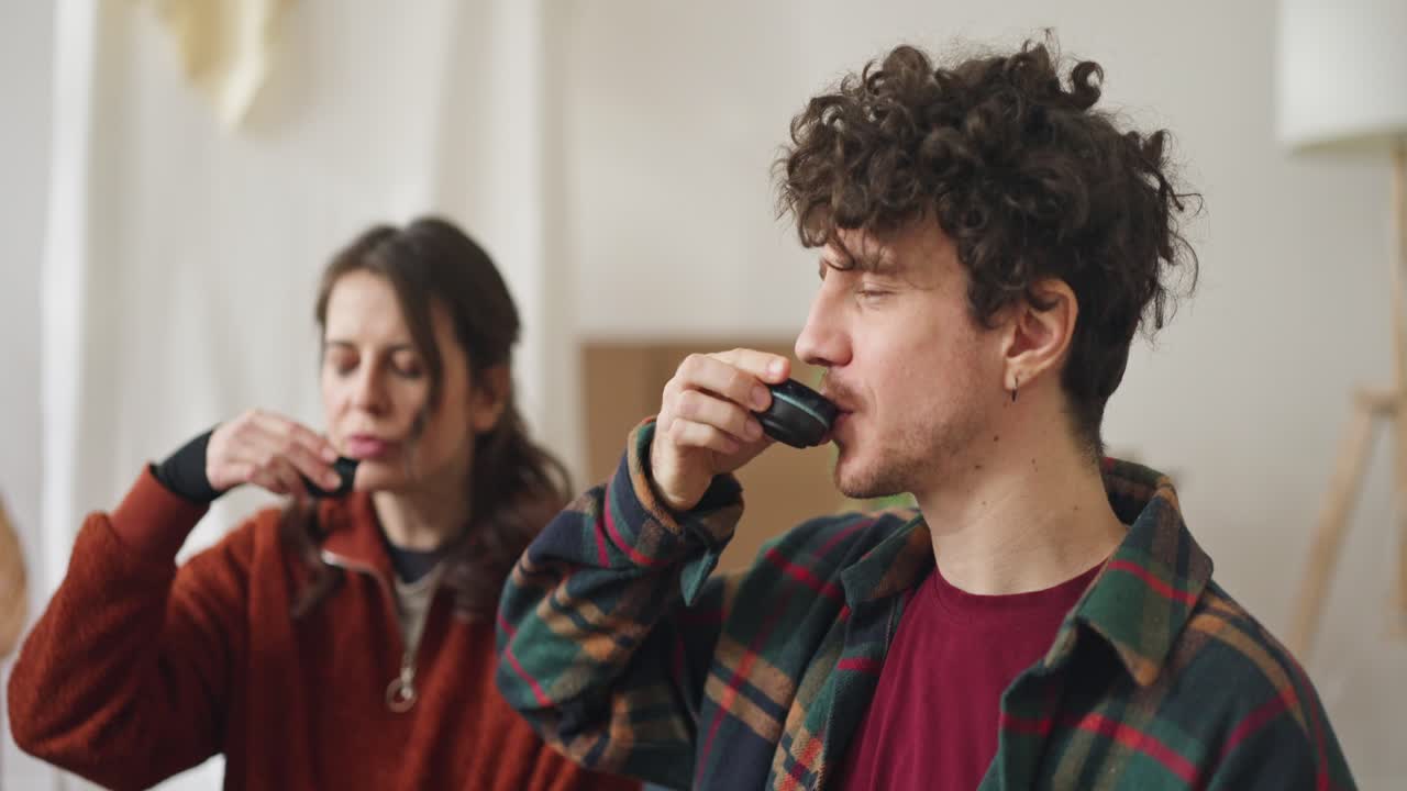 Couple Enjoying a Relaxing Tea Ceremony at Home