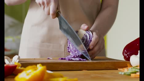 chopping red cabbage