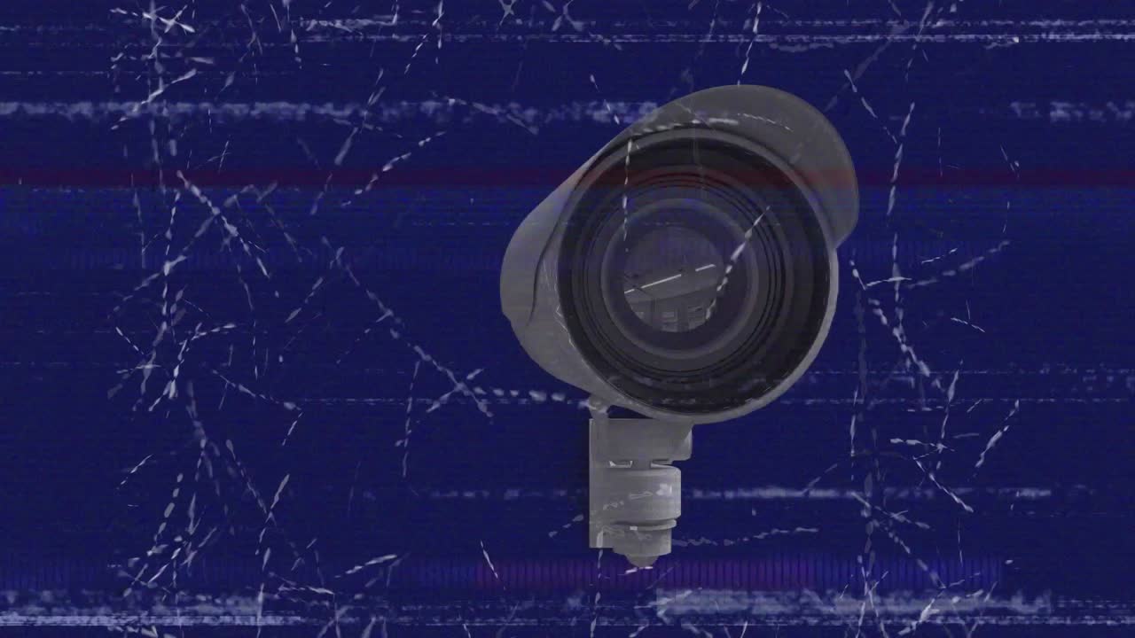 Animazione di una telecamera di sorveglianza su sfondo blu