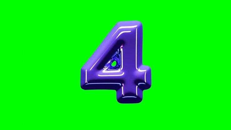 Numero quattro animato in 3D con texture viola lucida su schermo verde