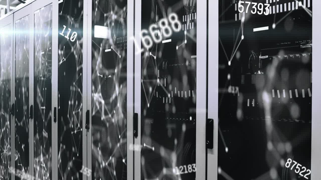animación de números y procesamiento de datos a través de servidores informáticos