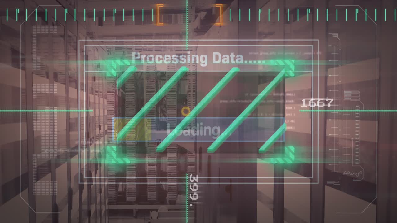 Video showcases digital interface and data processing concepts on orange background