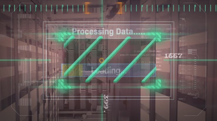 Video showcases digital interface and data processing concepts on orange background