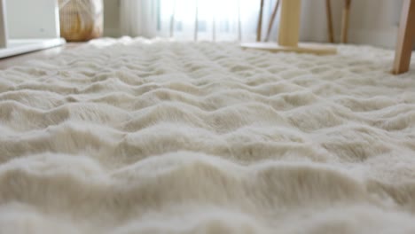 cream faux fur rug in a modern living room