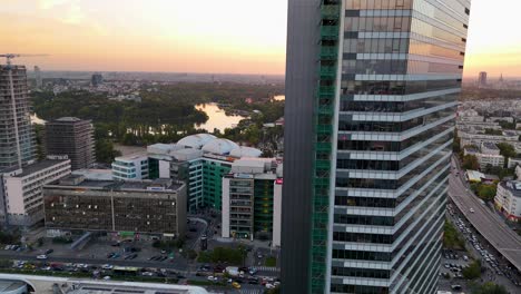 aviatiei neighborhood, bucharest business district, romania - city skyline at sunset