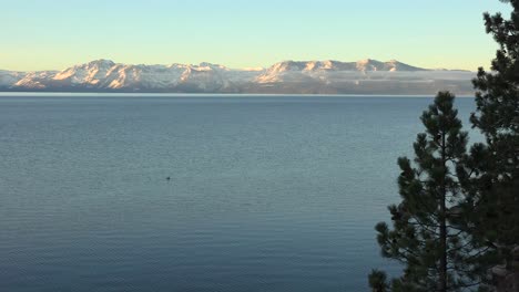 Hermosa-Toma-De-Establecimiento-Del-Lago-Tahoe,-California,-Nevada,-Sierras-En-Invierno-Con-Nieve