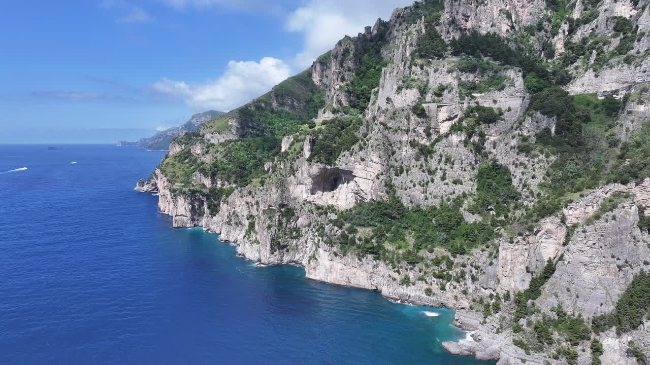 Amalfi Coast At Positano In Salerno Italy. Beach Landscape. Giant Cliffs Scene. Amalfi Coast At Positano In Salerno Italy. Medieval City Skyline. Gulf Of Salerno Mediterranean Sea. Beach Skyline
