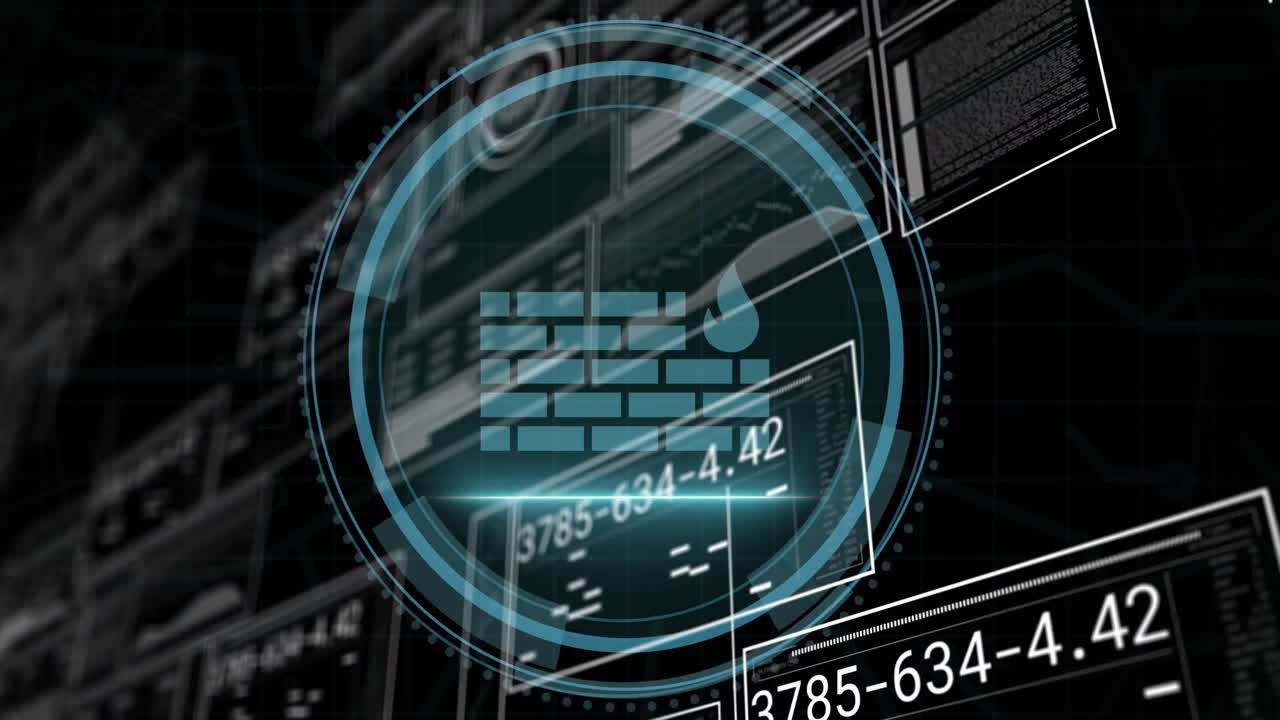 animación de la interfaz digital con procesamiento de datos sobre fondo negro