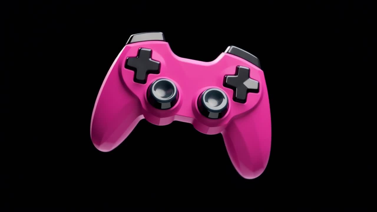 Pink Game Controller Rotating on Black Background