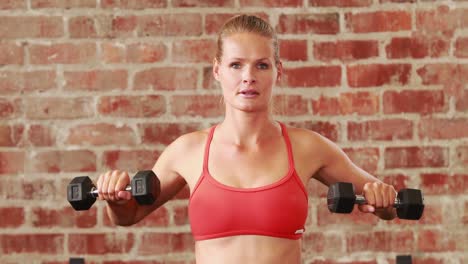 mujer haciendo un entrenamiento con mancuernas