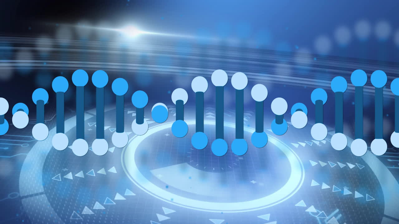 이진 코딩으로 된 dna 줄무, 애니메이션으로 과학 데이터를 처리합니다.