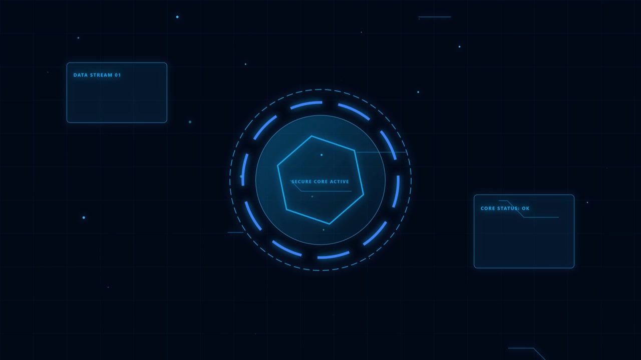 Futuristic Digital Interface with Rotating Hexagonal Core