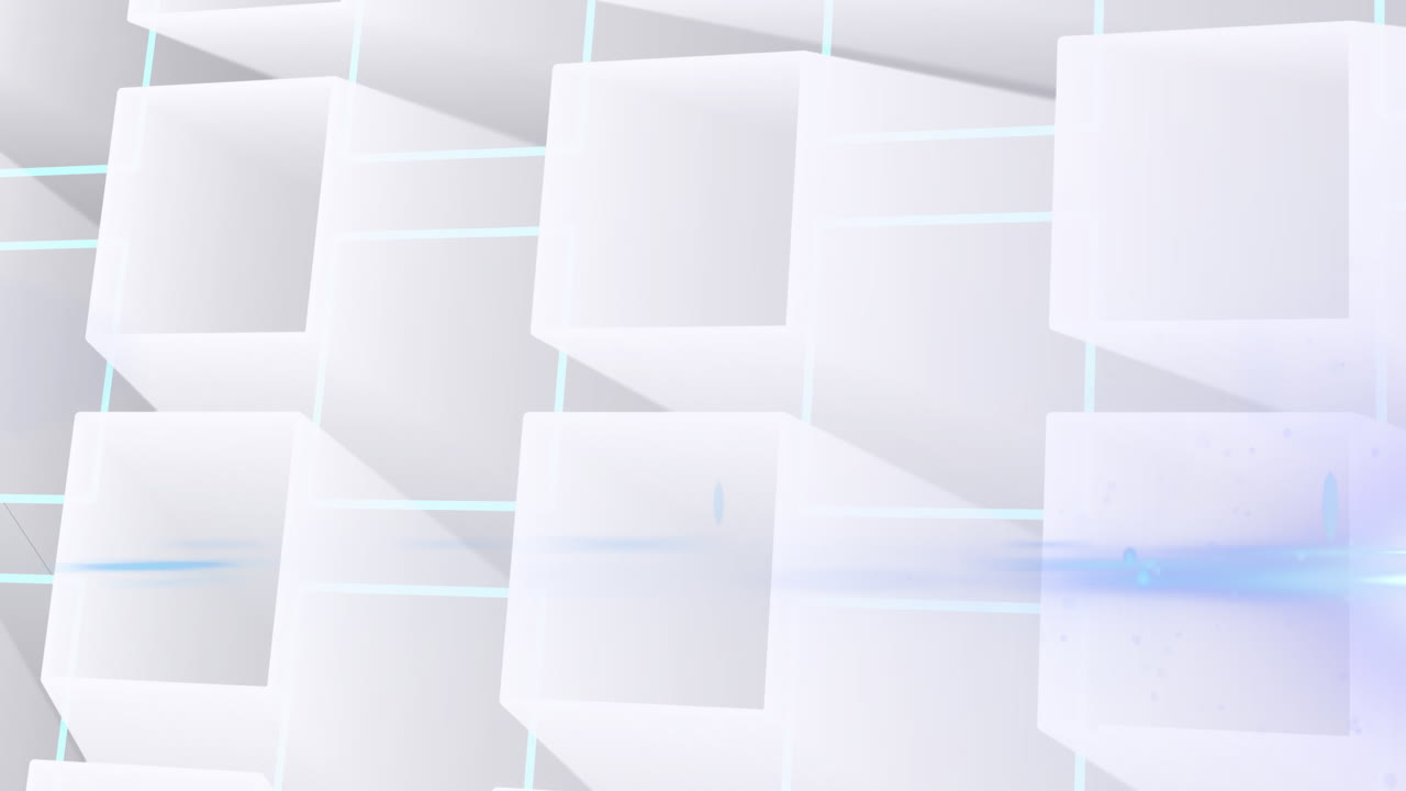 animación de una red brillante de formas cuadradas blancas en 3d