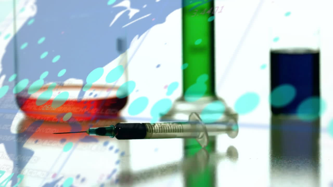 animación del procesamiento de datos financieros en vasos de laboratorio