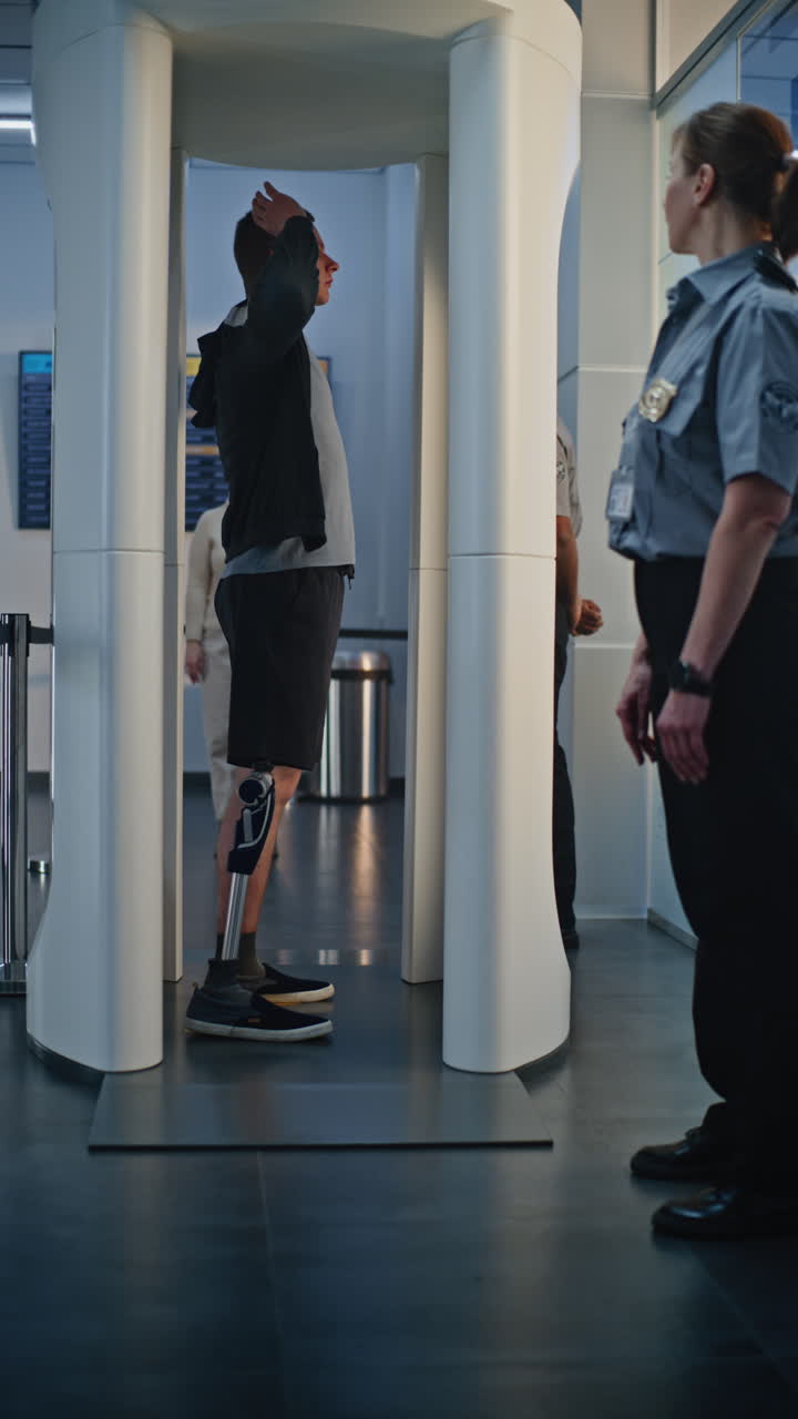 Airport Security Check with Person with Prosthetic Leg