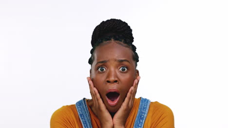 Face,-surprise-and-black-woman-with-shock