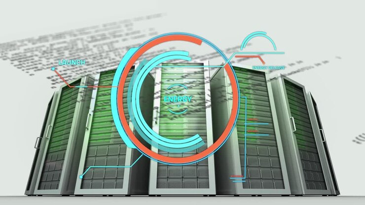 Animasjon av rund skanner og databehandling over dataservere mot hvit bakgrunn