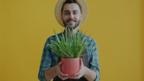 man holding an aloe vera plant