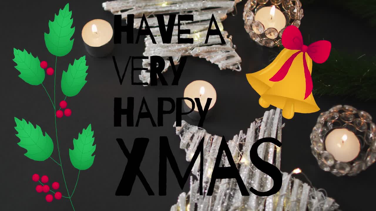 크리스마스 축하 문자의 애니메이션 크리스마스 장식 위에 텍스트