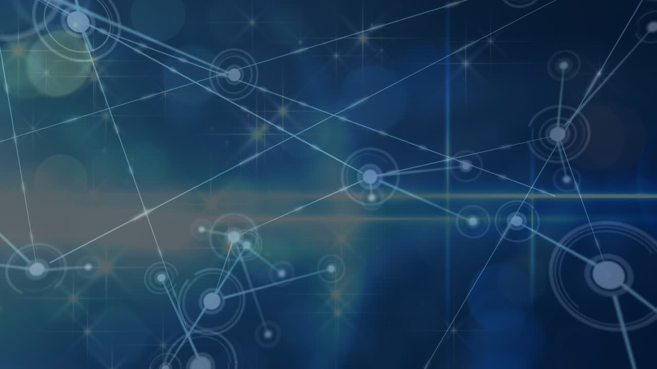 Animation of network of connections over navy digital space