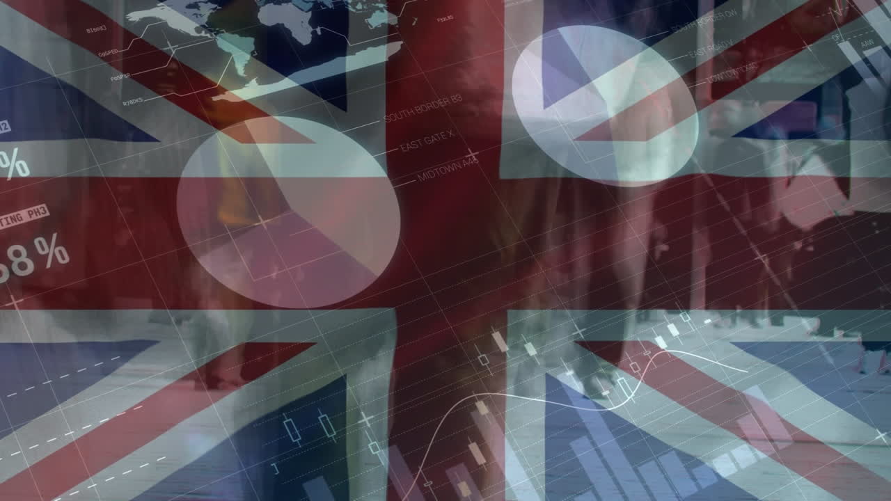 영국의 발과 걸어가는 사람들의 데이터 처리의 애니메이션