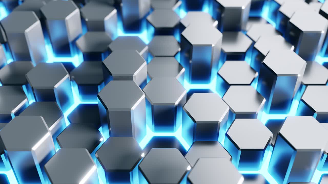 imágenes de hexágono metálico y luz azul