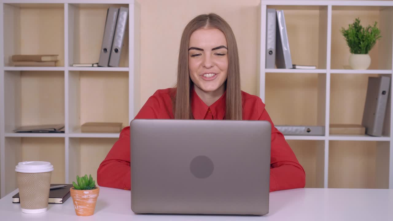 young businesswoman has online meeting