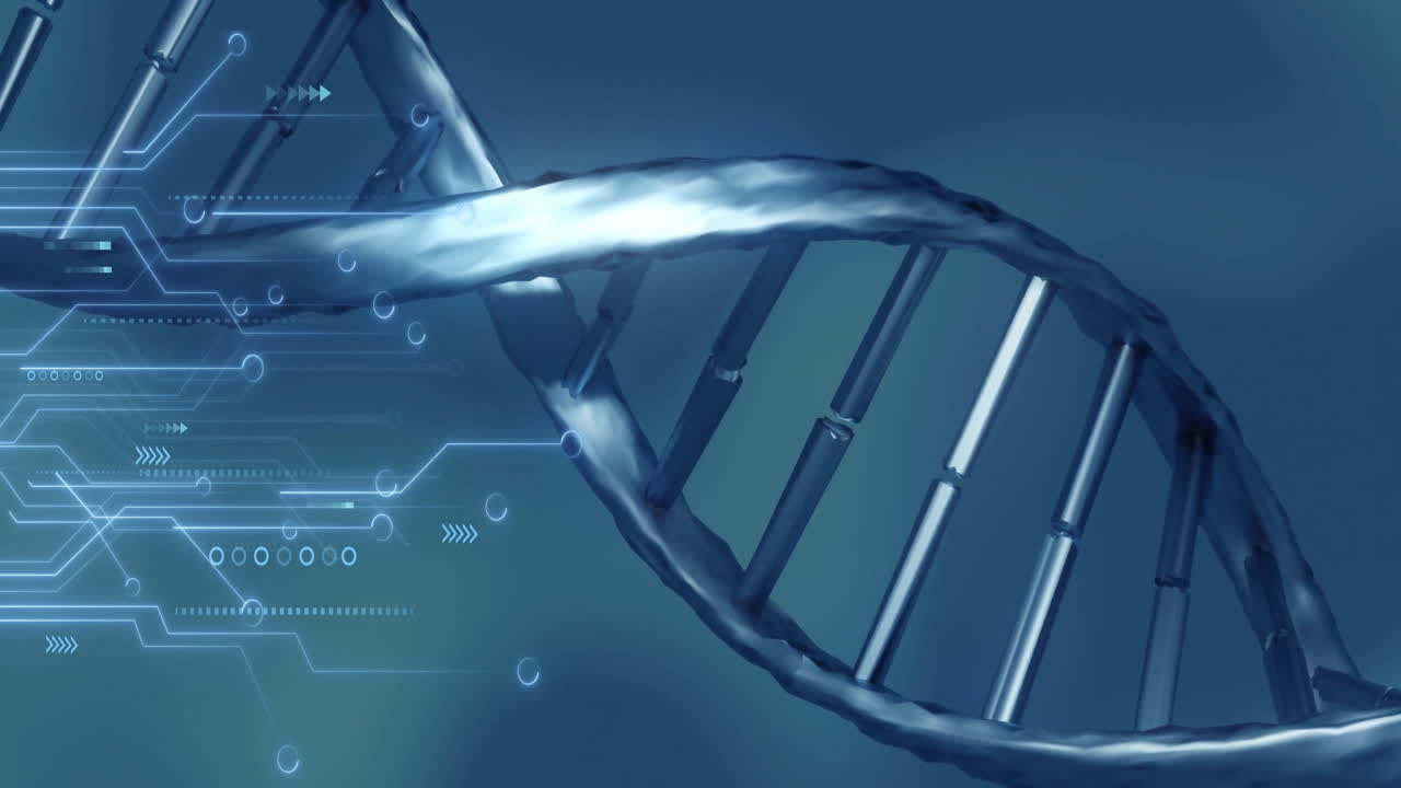 Animation of digital data processing over dna strand